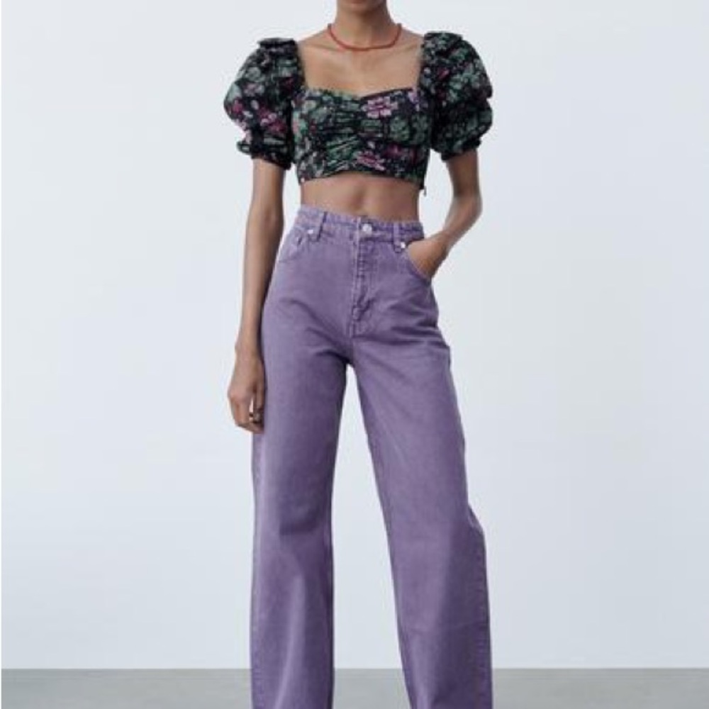 ZARA Dark Floral Print Cropped Top Whimsigoth Dark Romantic Fairycore Size XS